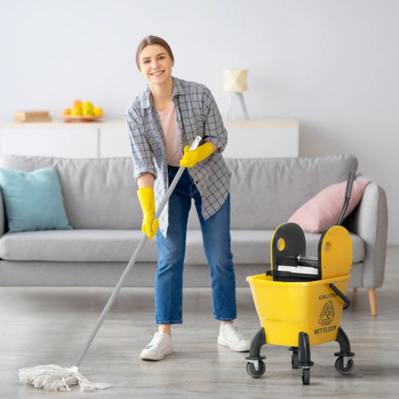 Image of HOMCOM Mop Bucket with Wringer on Wheels for Floor Cleaning 26 Litre Yellow, Yellow 720-028V00YL
