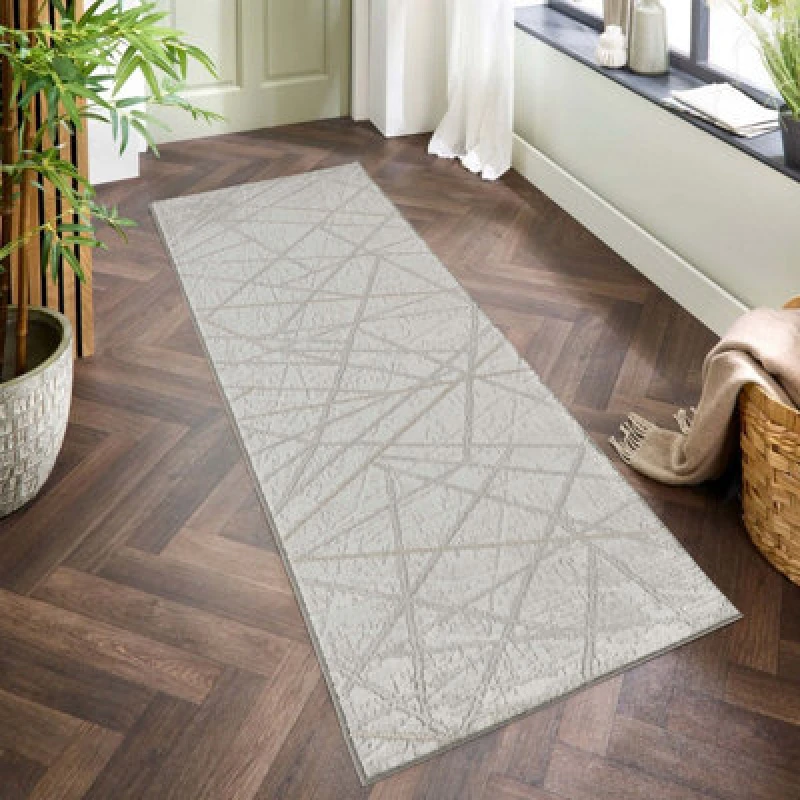 Image of Perla Modern Abstract Linear Living Room Area Rug Metallic Sheen Contemporary Hallway Runner Axis-Grey 60X220 Cm