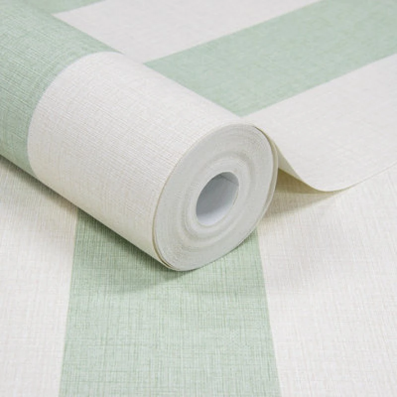 Image of Grandeco Wide Textured Stripe Wallpaper - Green & Cream Green