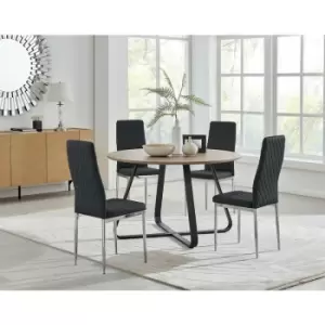 Image of Santorini Brown Wood Contemporary Round Dining Table And 4 Black Milan Chairs Set - Black