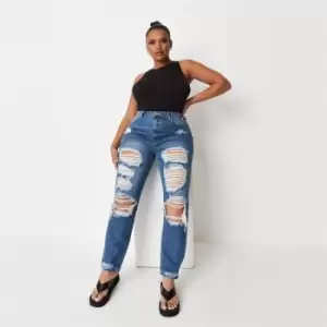 Missguided Plus Size Stonewash Riot Distressed Jeans - Blue