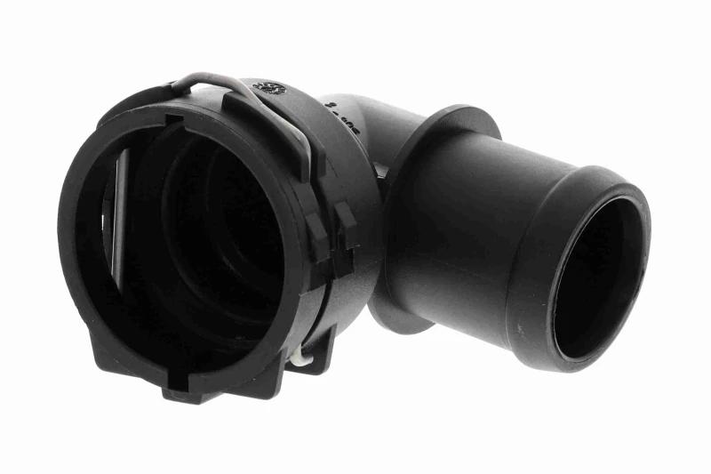 Image of VAICO V10-6551 Coolant Flange Original VAICO Quality Upper Right, GRP (Glass fibre Reinforced Plastic), with gasket/seal, with clip Plastic, GRP (Glas