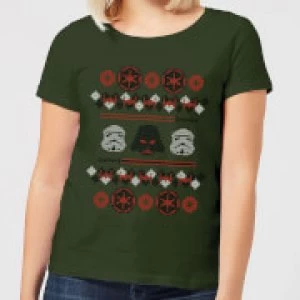 Image of Star Wars Empire Knit Womens Christmas T-Shirt - Forest Green - L