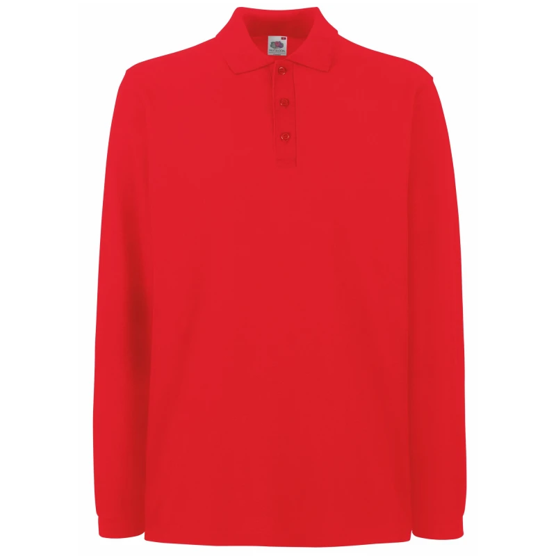 Image of Fruit Of The Loom Fruit of the Loom Men Premium Long Sleeve Polo Shirt in Red Size: Small Red S Male 5055747700312