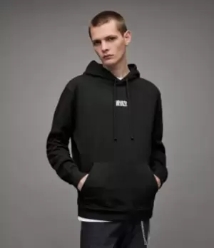 Image of AllSaints Mens Refract Pullover Hoodie, Jet Black, Size: XS