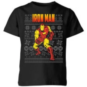 image of Marvel Avengers Classic Iron Man Kids Christmas T-Shirt - Black - 11-12 Years