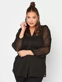 Image of Yours Dobby Bellow Sleeve Blouse - Black, Size 16, Women