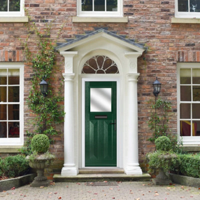 Image of Lacerta Composite Door Eaton Green 920mm X 2090mm Open In Left Hand Obs Glass 10 Year Guarantee - Free Delivery & Smart Lock