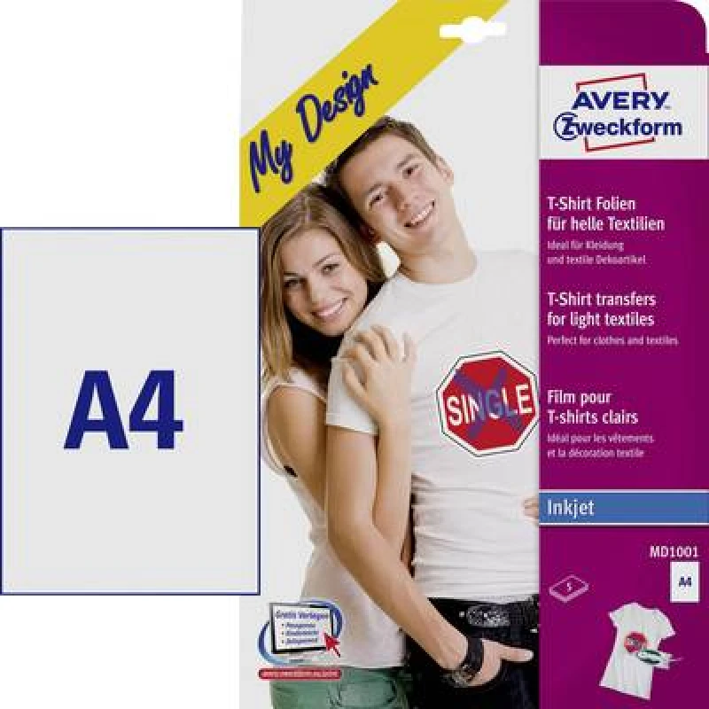 Image of Avery MD1001 210 x 297mm White Fabric Transfers 5 Sheets