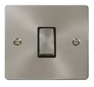 Image of Click Scolmore Define Brushed Steel 1 Gang Plate Switch 10A With Black Ingot - FPBS425BK