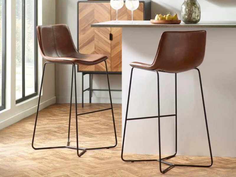 Image of Julian Bowen Joren Brown Faux Leather Set of 2 Bar Stools