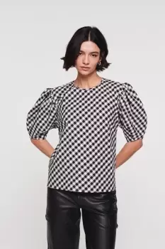 Image of Hicks Puff Sleeve Gingham Top, Black Gingham / UK 10