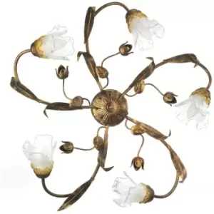 image of Onli Arianna 5 Light Flower Multi Arm Semi Flush Ceiling Lamp, Bronze