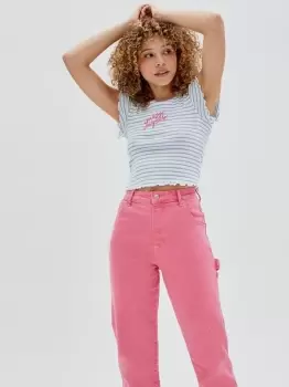 Image of Guess Originals Front Logo Striped Crop T-Shirt