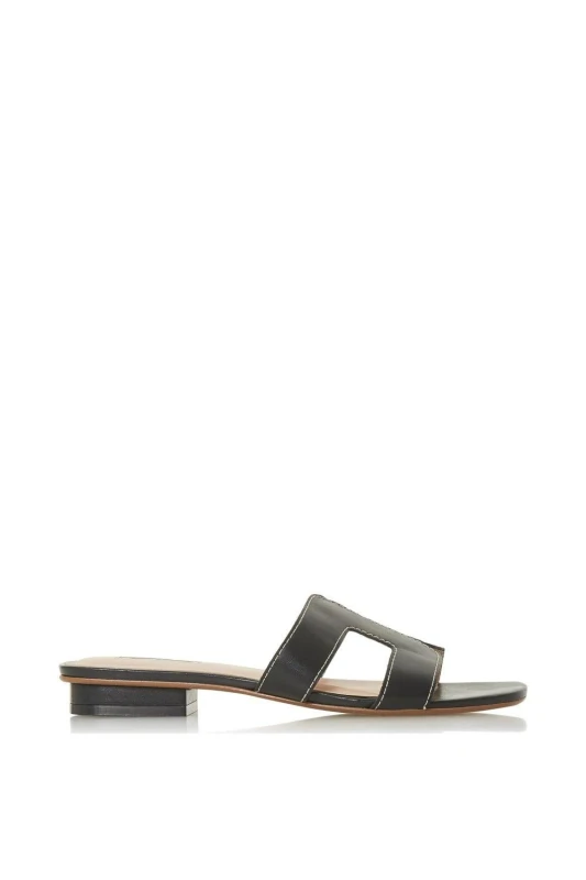 Image of Dune London Womens 'Loupe' Leather Sliders in Black Size: 4 Black Female 4