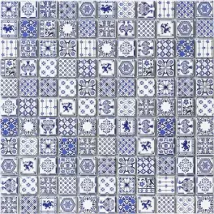 House of Mosaics China Blue Self Adhesive 0.09m2 Mosaic Tile