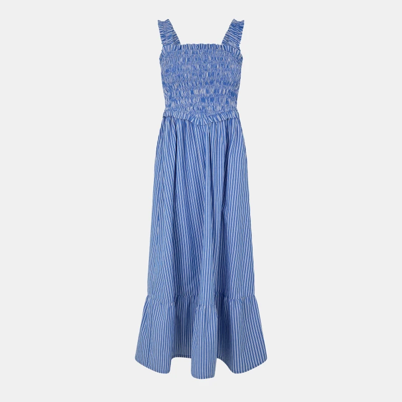 Image of Jack Wills Shirred Striped Maxi Dress Blue Stripe female 6 (2XS)