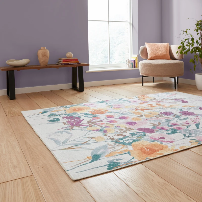 Image of Catherine Lansfield Country Floral Rug Yellow
