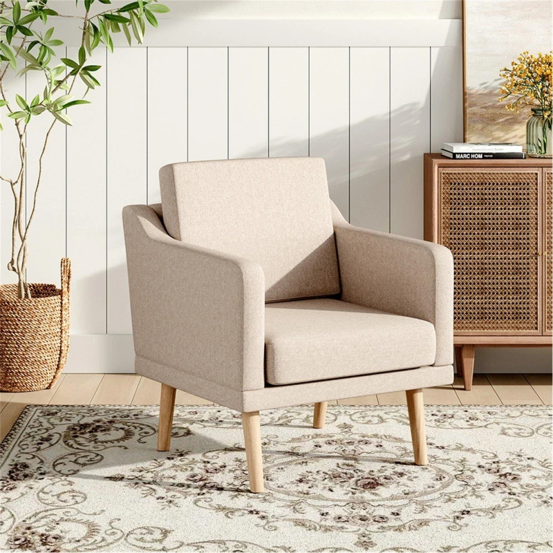 Image of Cottonfy UK Linen Upholostered Padded Armchair Beige Beige L