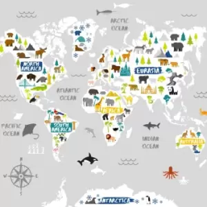 Image of Art For The Home Multicolour World Map Jungle Matt Mural