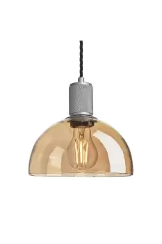 image of Knurled Tinted Glass Dome Pendant Light, 8 Inch, Amber, Pewter Holder