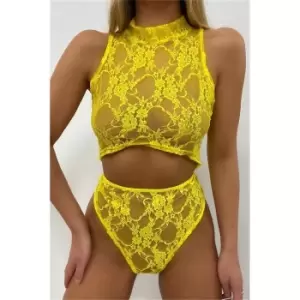 Image of I Saw It First Yellow Lace Sleeve Detail Lingerie Set - Yellow