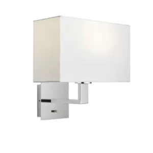 Image of Wall Light Chrome Plate & Vintage White Fabric 60W E27 Dimmable e10483