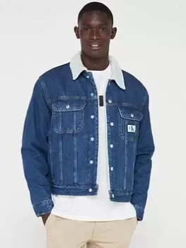 Image of Calvin Klein Jeans Regular Fit 90's Sherpa Jacket - Blue, Mid Wash, Size L, Men