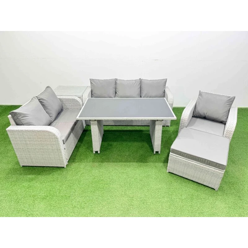 Image of Fimous Rattan Outdoor Sofa Set with Side Table Big Stool Light Grey 7 Seater Light Grey Unisex