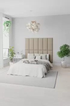 Image of EasyMount Wall Mounted Upholstered Panels, Modular DIY Headboard in Eire Linen Fabric (Pack of 8)