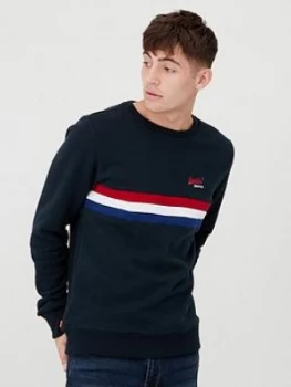 image of Superdry OL Engineered Crew Sweater - Black, Navy, Size XL, Men