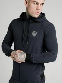 image of Siksilk Agility Poly Rib Zip Through Hoodie, Navy, Size 2XL, Men