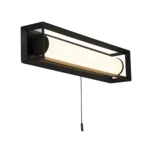 image of Searchlight Chaplin Rectangular LED Wall Light, Matt Black - 400mm With Pull Switch