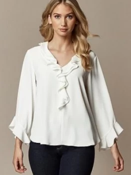 Image of Wallis Plain Ruffle Top - Cream, Size 10, Women
