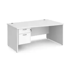 image of Office Desk Right Hand Wave Desk 1600mm With Pedestal White Top And Panel End Leg Maestro 25 MP16WRP2WH