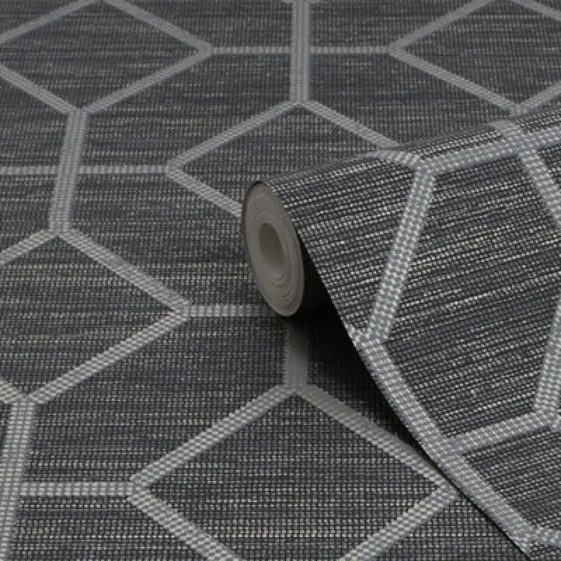 Image of Boutique Boutique Asscher Geometric Wallpaper in Charcoal Charcoal One Size Unisex 5011583495461