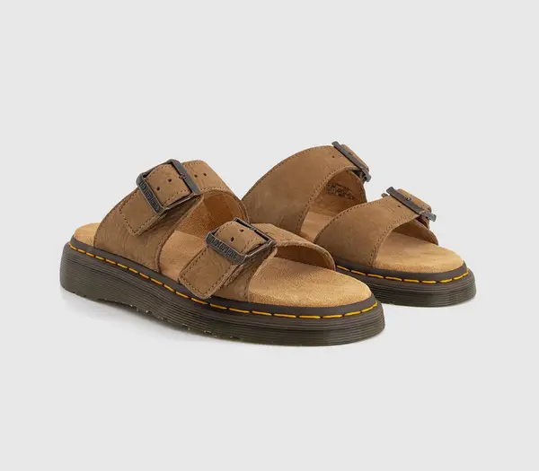 Image of Dr Martens Savannah Tan - Tumbled Josef Nubuck Leather Buckle Slide Sandals Tan Female 6 212722UK