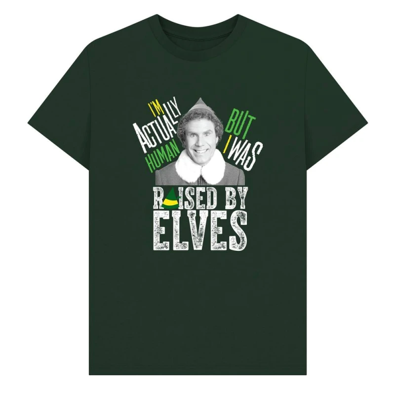 Image of Elf Mens I'm Actually Human T-Shirt in Bottle Green Size: Small Bottle Green Male S