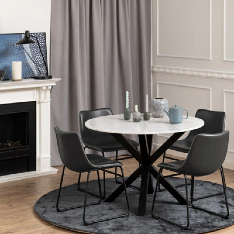 Image of Furniture To Go Heaven Round Dining Table With White Polished Marble Top (L) 110Cm Seats Up To 4