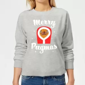 image of Merry Pugmas Womens Christmas Jumper - Grey - L