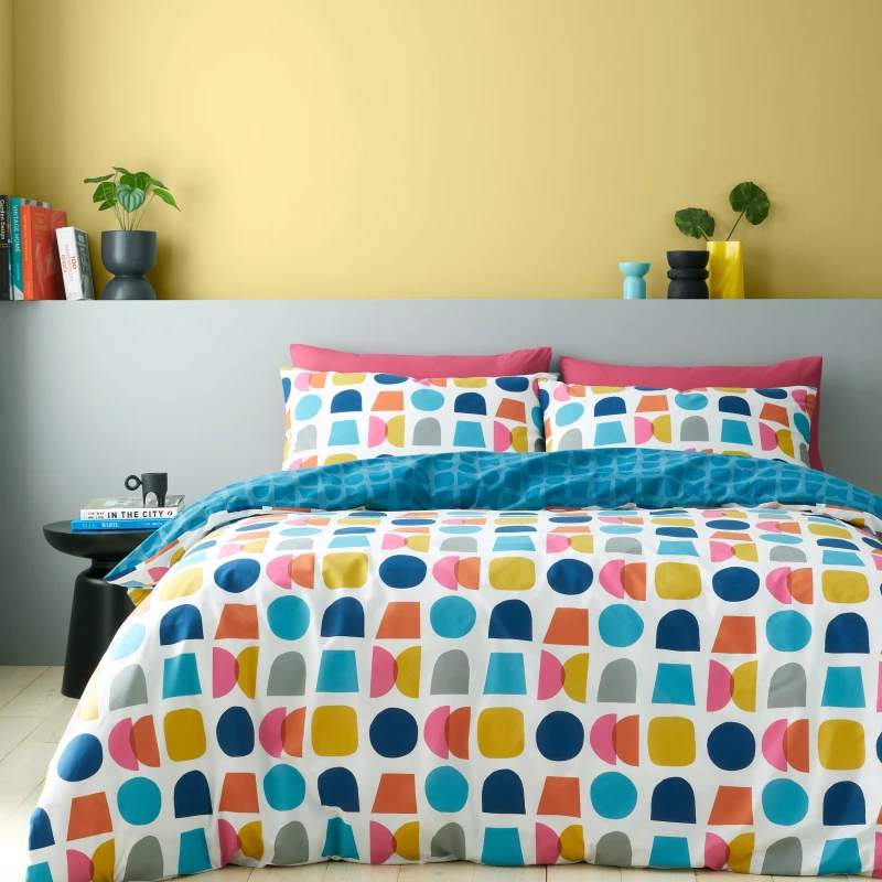 Image of Catherine Lansfield Connect Geo Duvet Cover Bedding Set Teal
