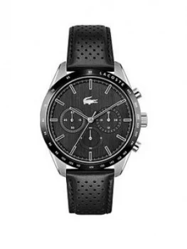 Image of Lacoste Lacoste Boston Chronograph With Stainless Steel Dial And Black Leather Strap