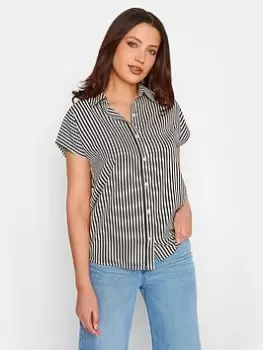 Image of Long Tall Sally Mono Stripe Short Sleeve Shirt - Black, White, Size 12, Women