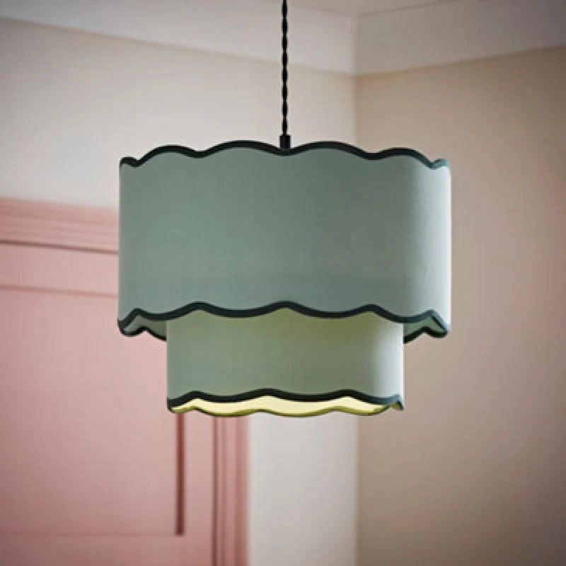 Image of Valuelights Sloane 2 Tier Green Colour Clash Scallop Ceiling Lamp Shade