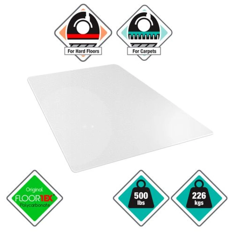 Image of Floortex Megamat Extra Thick Chair Mat for Hard Floors & Carpets - 115 x 150cm