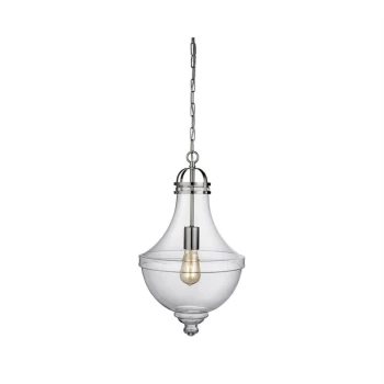 image of Searchlight Cairo - 1 Light Pendant Satin Silver, Glass Shade, E27