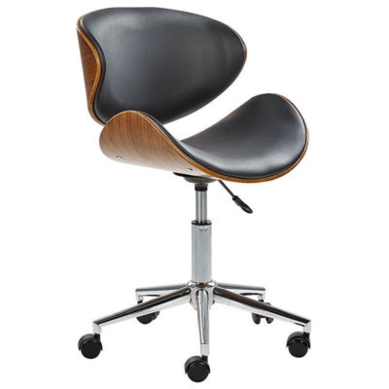 Image of Beliani Desk Chair Swivel Rotterdam Faux Leather Black