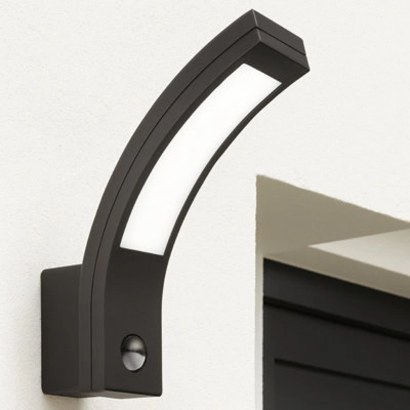 Image of CGC Lighting 'Paris' Grey LED Curved Outdoor Wall Light With Motion Sensor Grey unisex