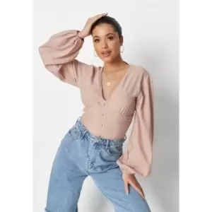 Image of Missguided Button Front Bodysuit - Neutral