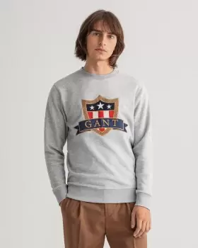 Image of GANT Men Banner Shield Crew Neck Sweatshirt (L) Grey